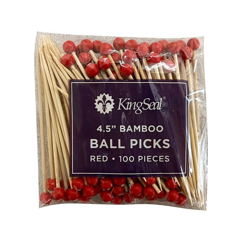 KingSeal 1000 Count | KingSeal Bamboo Specialty Cocktail Party Picks, 4.5 Inches, Red Ball Head, Perfect for Appetizers and Cocktails, Bulk Pack - 10 Packs of 100 - Image 2